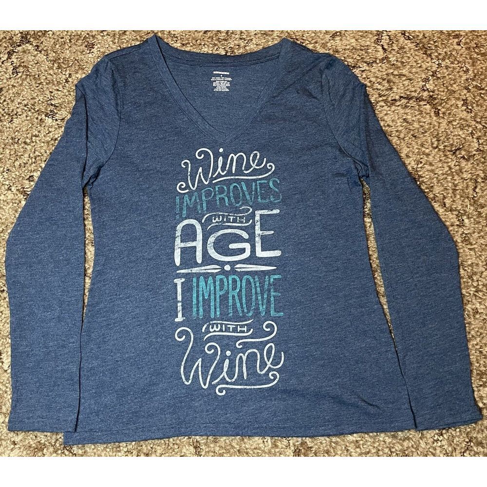 Wine Improves‎ With Age I Improve With Wine Shirt Womens S Blue Funny Drinking
